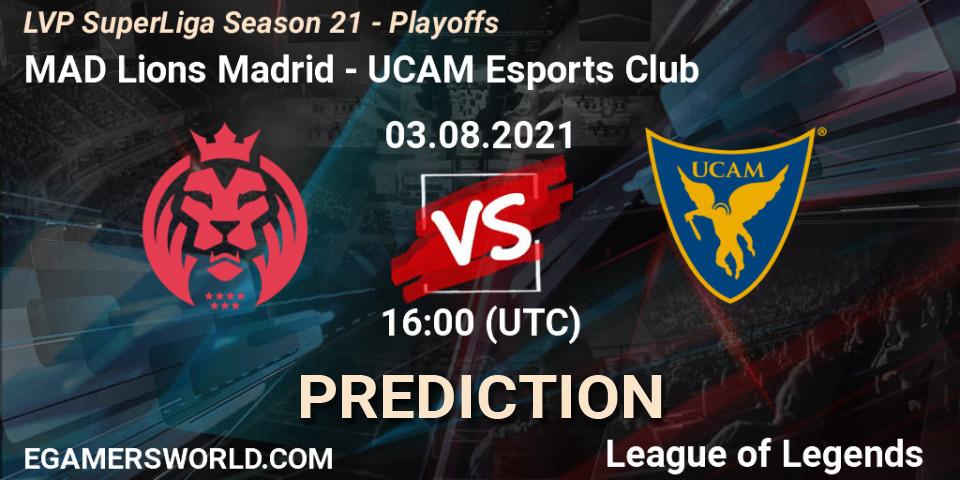 Prognose für das Spiel MAD Lions Madrid VS UCAM Esports Club. 03.08.2021 at 16:00. LoL - LVP SuperLiga Season 21 - Playoffs