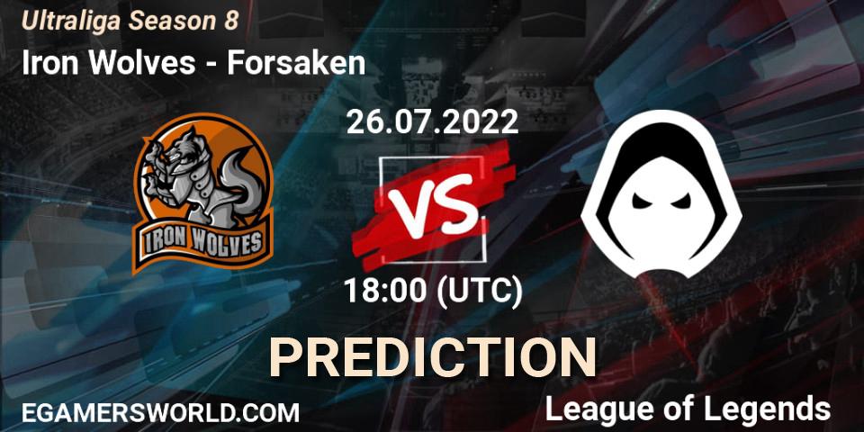 Prognose für das Spiel Iron Wolves VS Forsaken. 26.07.22. LoL - Ultraliga Season 8