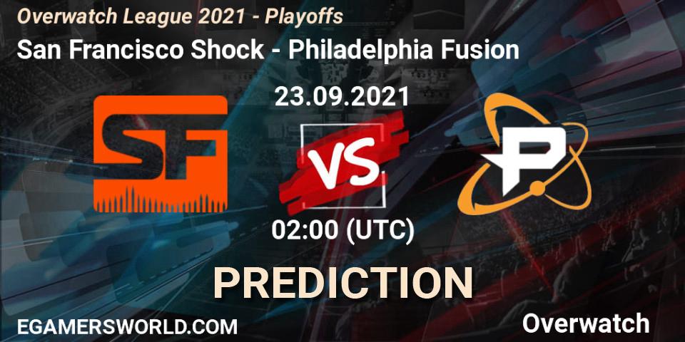 Prognose für das Spiel San Francisco Shock VS Philadelphia Fusion. 23.09.2021 at 03:30. Overwatch - Overwatch League 2021 - Playoffs