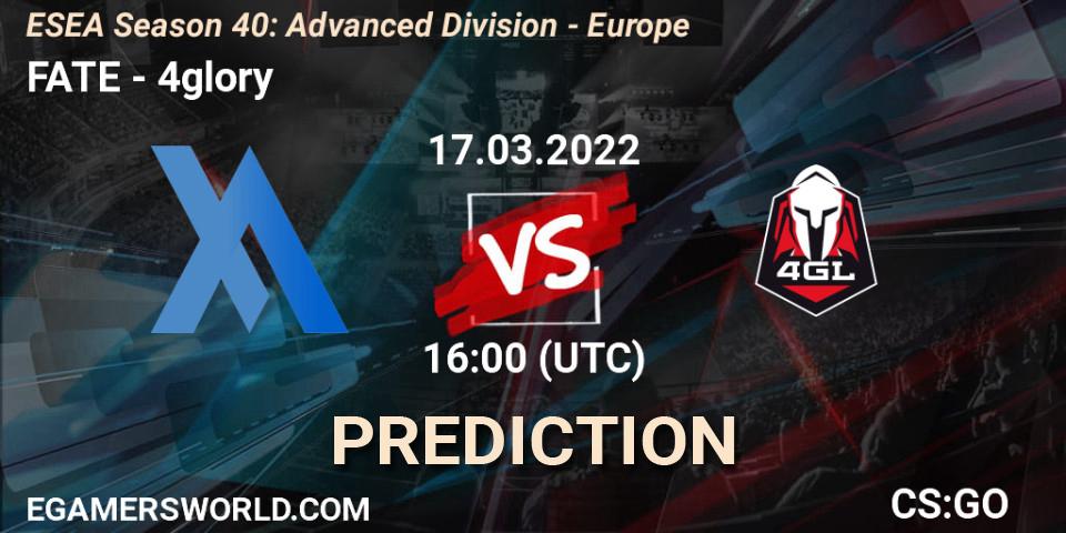 Prognose für das Spiel FATE VS 4glory. 17.03.22. CS2 (CS:GO) - ESEA Season 40: Advanced Division - Europe