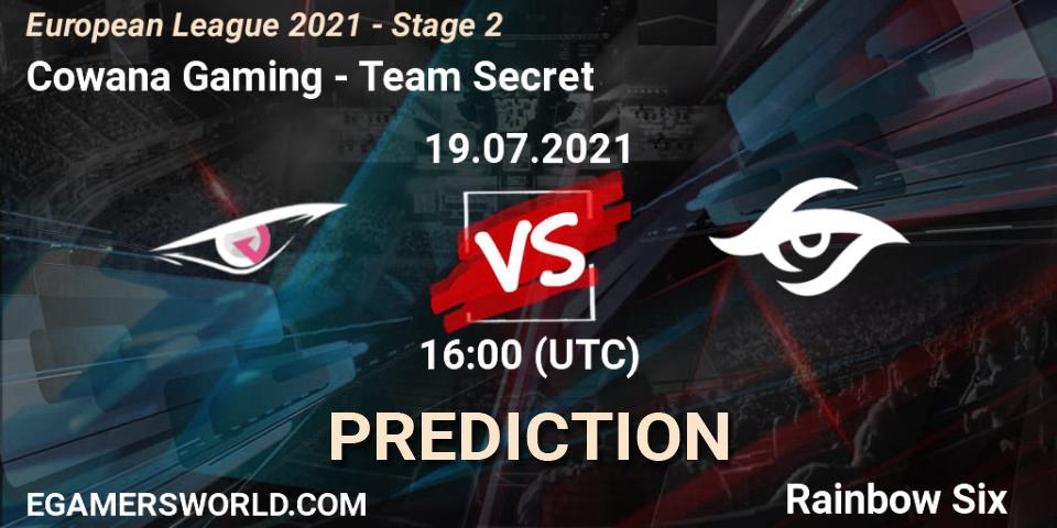 Prognose für das Spiel Cowana Gaming VS Team Secret. 19.07.2021 at 16:00. Rainbow Six - European League 2021 - Stage 2