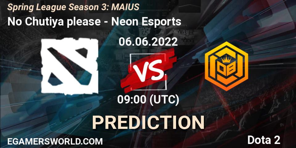 Prognose für das Spiel No Chutiya please VS Neon Esports. 06.06.2022 at 06:54. Dota 2 - Spring League Season 3: MAIUS