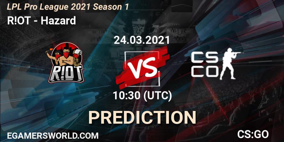 Prognose für das Spiel R!OT VS Hazard. 24.03.2021 at 10:30. Counter-Strike (CS2) - LPL Pro League 2021 Season 1