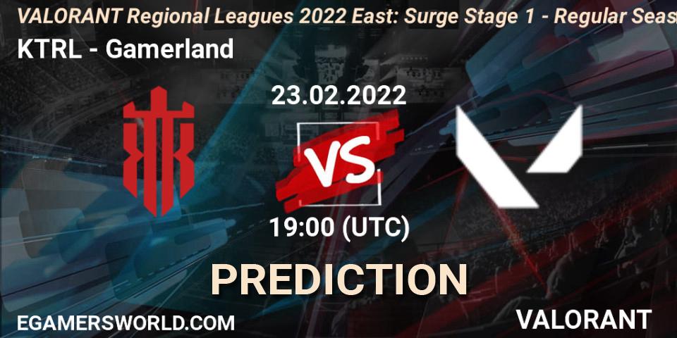 Prognose für das Spiel KTRL VS Gamerland. 23.02.2022 at 19:30. VALORANT - VALORANT Regional Leagues 2022 East: Surge Stage 1 - Regular Season