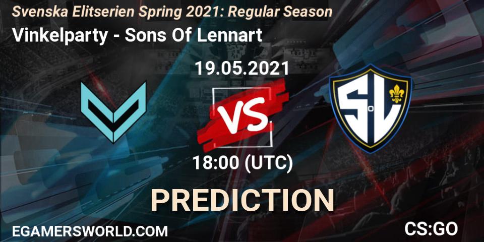 Prognose für das Spiel Vinkelparty VS Sons Of Lennart. 19.05.2021 at 18:00. Counter-Strike (CS2) - Svenska Elitserien Spring 2021: Regular Season
