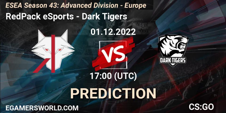 Prognose für das Spiel RedPack eSports VS Dark Tigers. 01.12.22. CS2 (CS:GO) - ESEA Season 43: Advanced Division - Europe