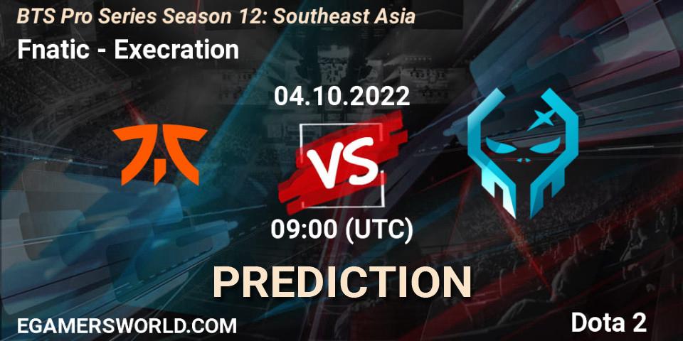 Prognose für das Spiel Fnatic VS Execration. 04.10.2022 at 09:00. Dota 2 - BTS Pro Series Season 12: Southeast Asia