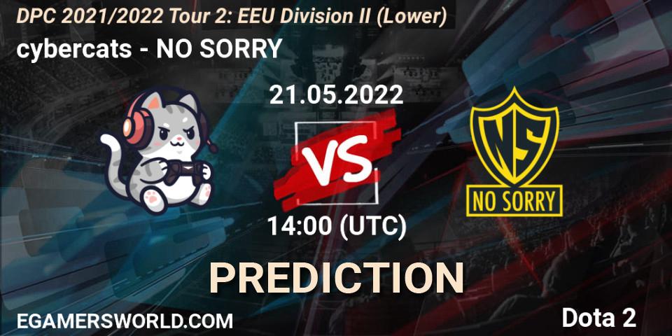 Prognose für das Spiel cybercats VS NO SORRY. 21.05.2022 at 14:00. Dota 2 - DPC 2021/2022 Tour 2: EEU Division II (Lower)