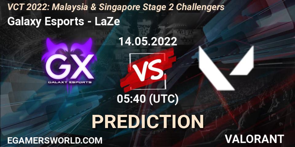 Prognose für das Spiel Galaxy Esports VS LaZe. 14.05.2022 at 05:40. VALORANT - VCT 2022: Malaysia & Singapore Stage 2 Challengers