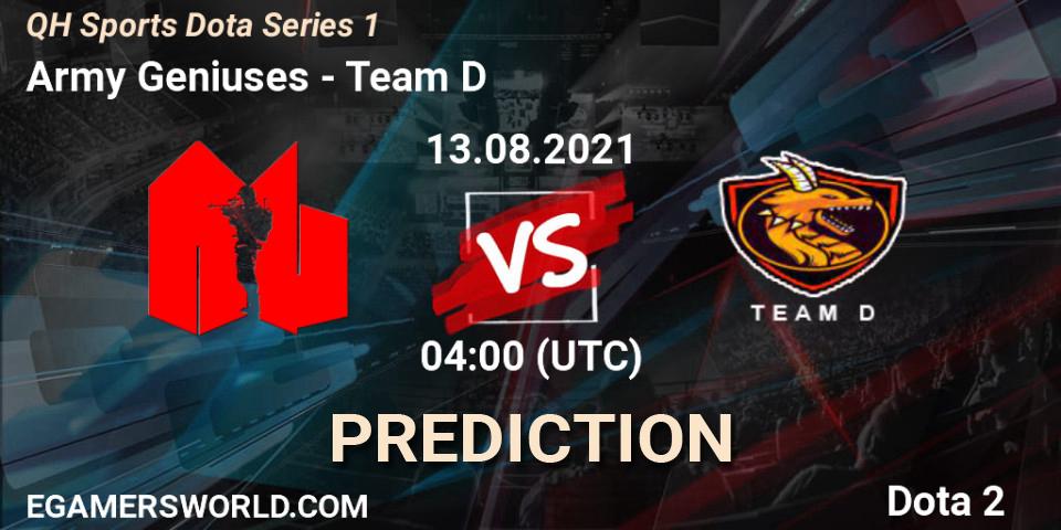 Prognose für das Spiel Army Geniuses VS Team D. 13.08.2021 at 04:03. Dota 2 - QH Sports Dota Series 1