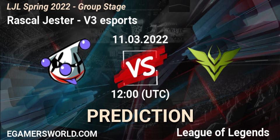 Prognose für das Spiel Rascal Jester VS V3 esports. 11.03.22. LoL - LJL Spring 2022 - Group Stage