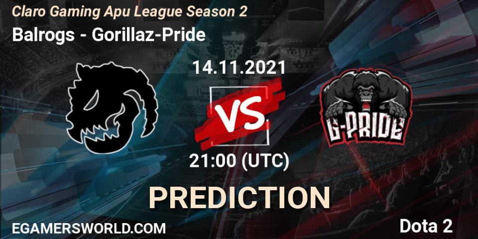 Prognose für das Spiel Balrogs VS Gorillaz-Pride. 14.11.21. Dota 2 - Claro Gaming Apu League Season 2