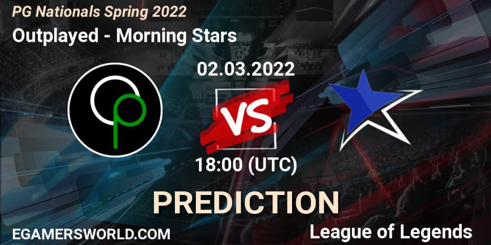 Prognose für das Spiel Outplayed VS Morning Stars. 02.03.2022 at 18:00. LoL - PG Nationals Spring 2022
