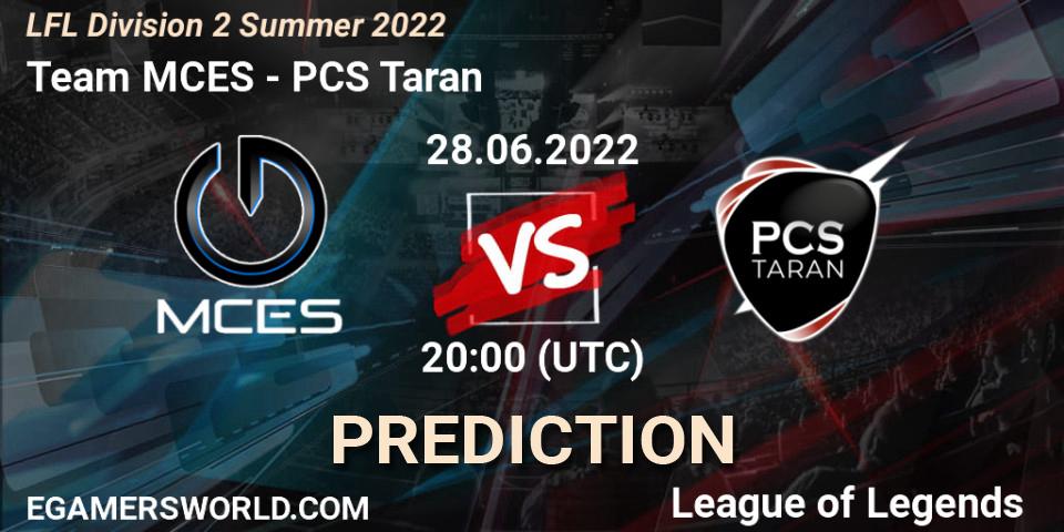 Prognose für das Spiel Team MCES VS PCS Taran. 28.06.2022 at 20:00. LoL - LFL Division 2 Summer 2022