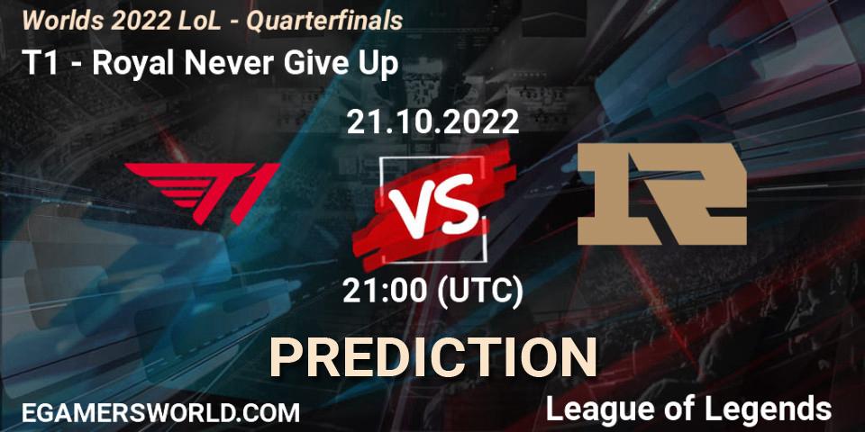 Prognose für das Spiel T1 VS Royal Never Give Up. 21.10.22. LoL - Worlds 2022 LoL - Quarterfinals