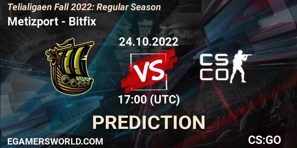 Prognose für das Spiel Metizport VS Bitfix. 24.10.2022 at 16:00. Counter-Strike (CS2) - Telialigaen Fall 2022: Regular Season