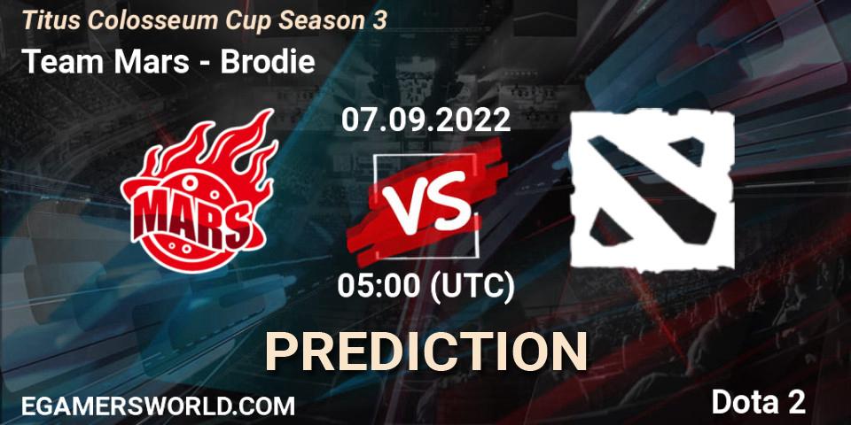Prognose für das Spiel Team Mars VS Brodie. 07.09.2022 at 05:04. Dota 2 - Titus Colosseum Cup Season 3