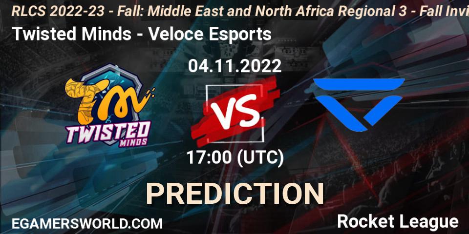 Prognose für das Spiel Twisted Minds VS Veloce Esports. 04.11.22. Rocket League - RLCS 2022-23 - Fall: Middle East and North Africa Regional 3 - Fall Invitational