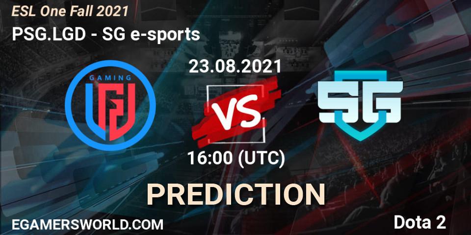 Prognose für das Spiel PSG.LGD VS SG e-sports. 24.08.2021 at 16:00. Dota 2 - ESL One Fall 2021