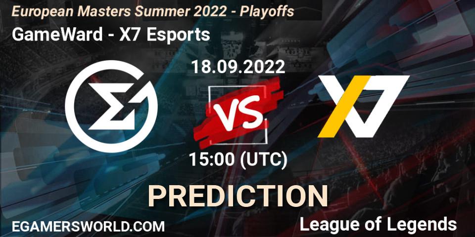 Prognose für das Spiel GameWard VS X7 Esports. 15.09.2022 at 15:00. LoL - European Masters Summer 2022 - Playoffs