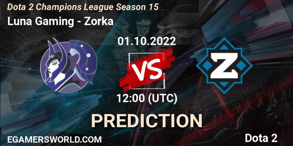 Prognose für das Spiel Luna Gaming VS Zorka. 01.10.22. Dota 2 - Dota 2 Champions League Season 15