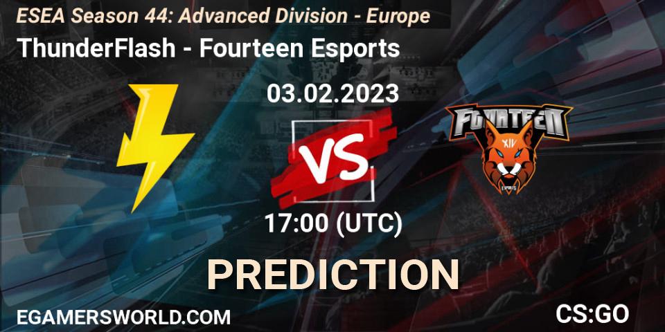 Prognose für das Spiel ThunderFlash VS Fourteen Esports. 03.02.23. CS2 (CS:GO) - ESEA Season 44: Advanced Division - Europe