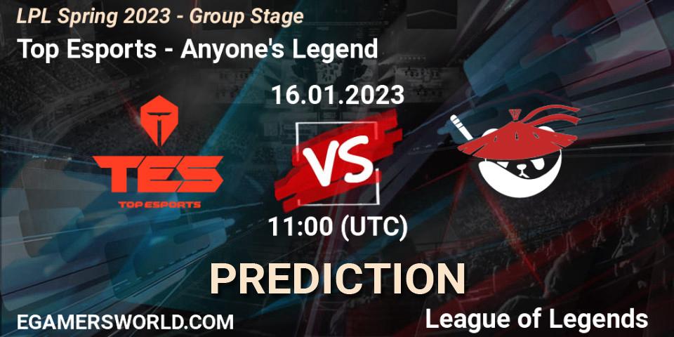 Prognose für das Spiel Top Esports VS Anyone's Legend. 16.01.23. LoL - LPL Spring 2023 - Group Stage