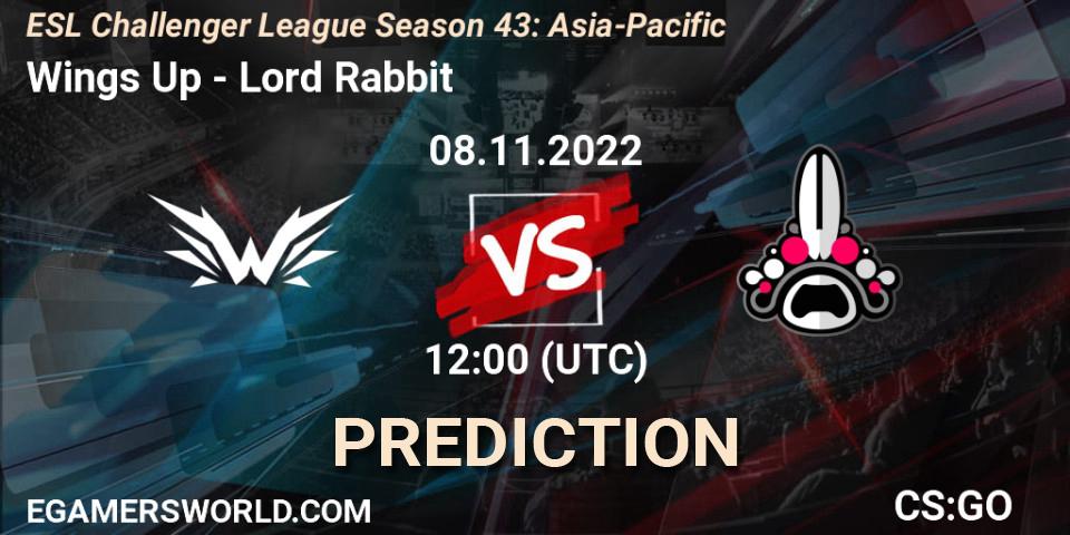 Prognose für das Spiel Wings Up VS Lord Rabbit. 08.11.2022 at 12:00. Counter-Strike (CS2) - ESL Challenger League Season 43: Asia-Pacific