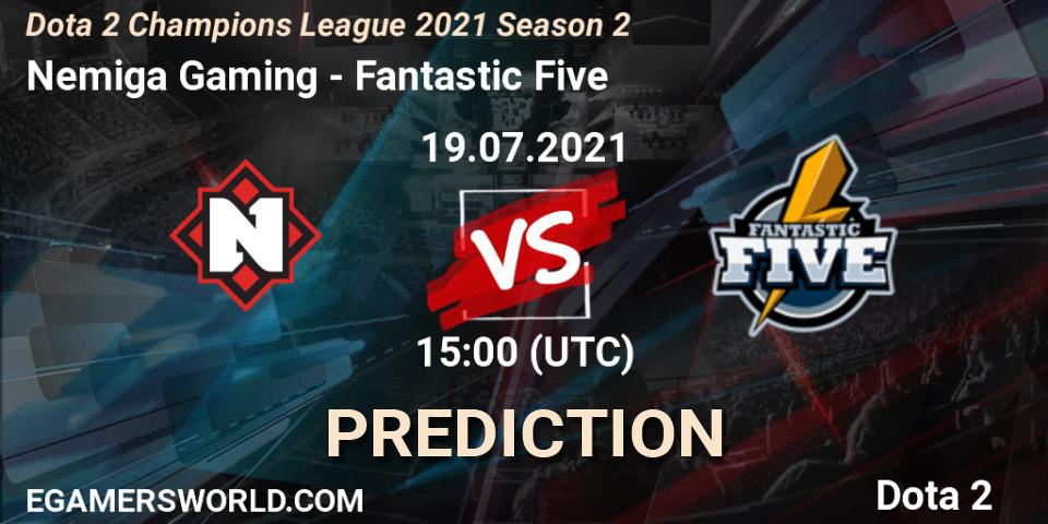 Prognose für das Spiel Nemiga Gaming VS Fantastic Five. 19.07.2021 at 17:01. Dota 2 - Dota 2 Champions League 2021 Season 2