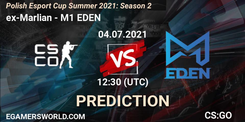 Prognose für das Spiel ex-Marlian VS M1 EDEN. 04.07.2021 at 12:30. Counter-Strike (CS2) - Polish Esport Cup Summer 2021: Season 2
