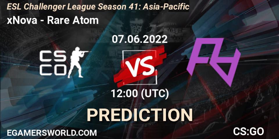 Prognose für das Spiel xNova VS Rare Atom. 07.06.2022 at 12:00. Counter-Strike (CS2) - ESL Challenger League Season 41: Asia-Pacific