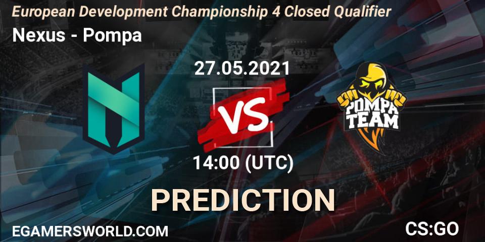Prognose für das Spiel Nexus VS Pompa. 27.05.2021 at 13:25. Counter-Strike (CS2) - European Development Championship 4 Closed Qualifier
