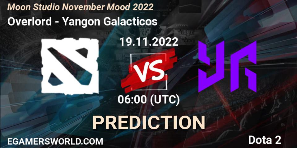 Prognose für das Spiel Overlord VS Yangon Galacticos. 19.11.2022 at 06:03. Dota 2 - Moon Studio November Mood 2022