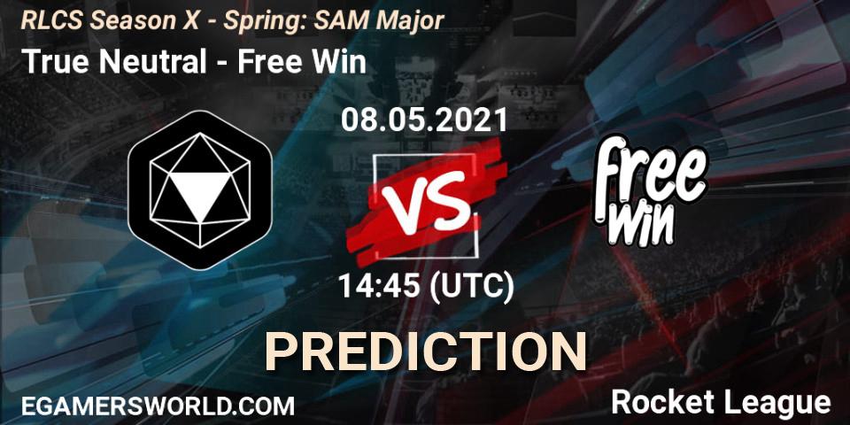 Prognose für das Spiel True Neutral VS Free Win. 08.05.2021 at 14:45. Rocket League - RLCS Season X - Spring: SAM Major