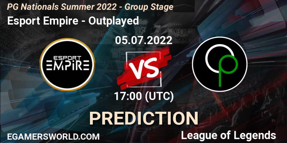 Prognose für das Spiel Esport Empire VS Outplayed. 05.07.2022 at 18:00. LoL - PG Nationals Summer 2022 - Group Stage