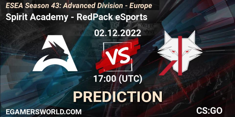 Prognose für das Spiel Spirit Academy VS RedPack eSports. 02.12.22. CS2 (CS:GO) - ESEA Season 43: Advanced Division - Europe
