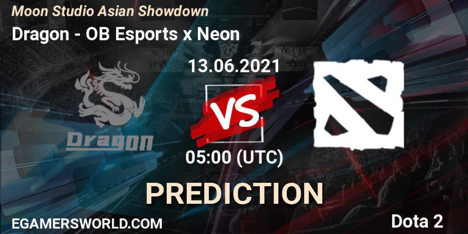 Prognose für das Spiel Dragon VS OB Esports x Neon. 13.06.2021 at 06:01. Dota 2 - Moon Studio Asian Showdown