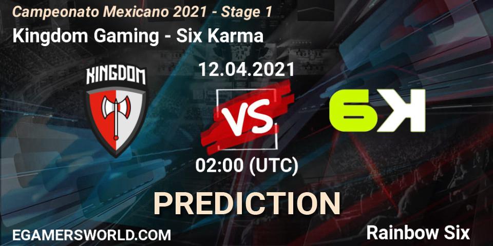Prognose für das Spiel Kingdom Gaming VS Six Karma. 12.04.2021 at 01:00. Rainbow Six - Campeonato Mexicano 2021 - Stage 1