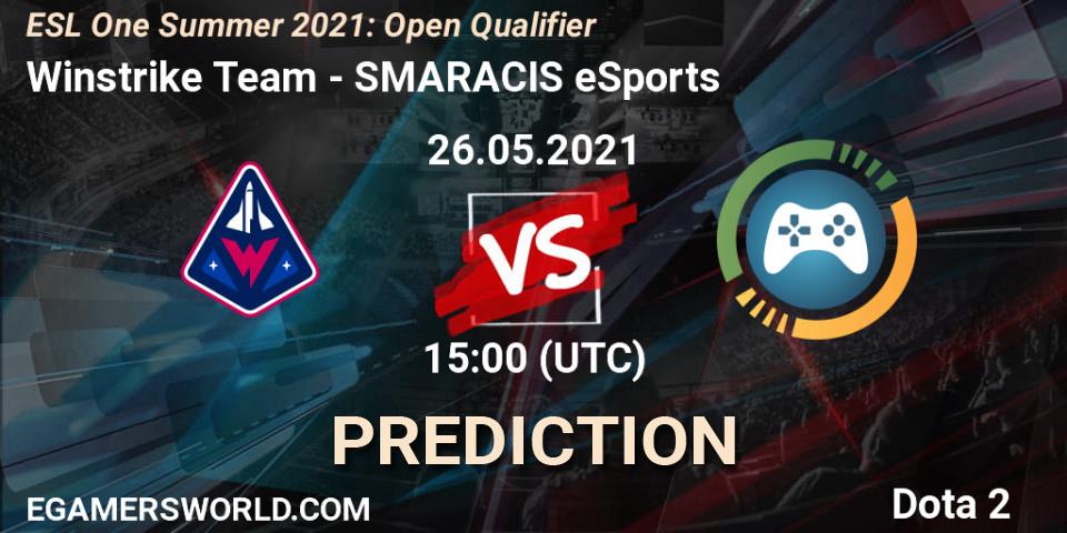 Prognose für das Spiel Winstrike Team VS SMARACIS eSports. 26.05.2021 at 15:06. Dota 2 - ESL One Summer 2021: Open Qualifier