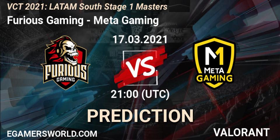 Prognose für das Spiel Furious Gaming VS Meta Gaming. 17.03.2021 at 21:00. VALORANT - VCT 2021: LATAM South Stage 1 Masters