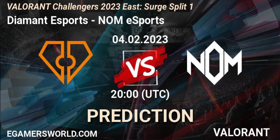 Prognose für das Spiel Diamant Esports VS NOM eSports. 04.02.23. VALORANT - VALORANT Challengers 2023 East: Surge Split 1