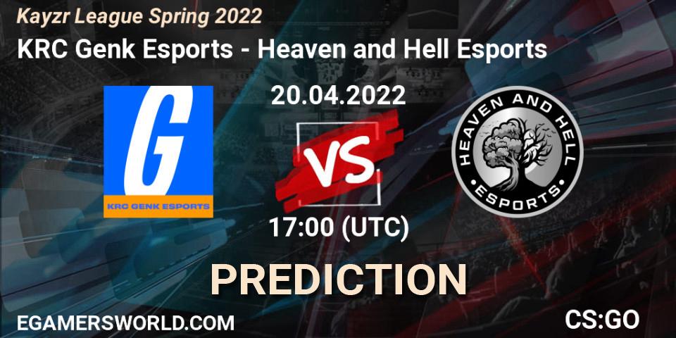 Prognose für das Spiel KRC Genk Esports VS Heaven and Hell Esports. 20.04.2022 at 17:00. Counter-Strike (CS2) - Kayzr League Spring 2022