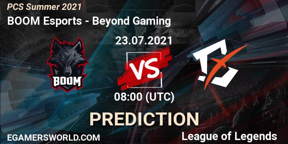 Prognose für das Spiel BOOM Esports VS Beyond Gaming. 23.07.2021 at 08:00. LoL - PCS Summer 2021
