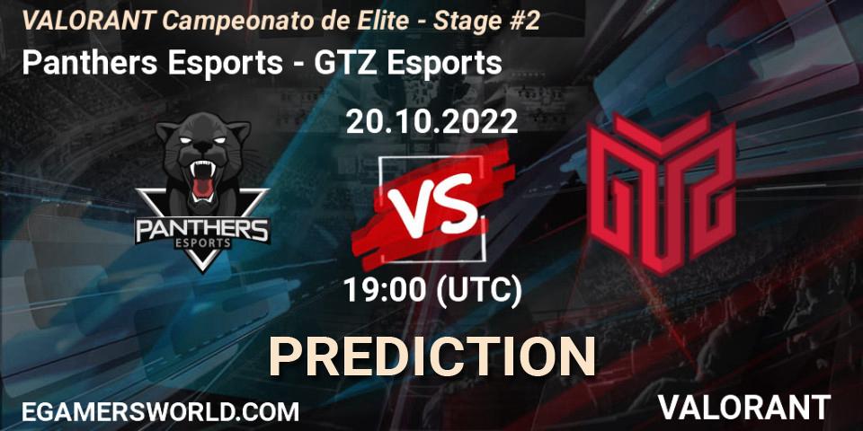 Prognose für das Spiel Panthers Esports VS GTZ Esports. 20.10.2022 at 19:00. VALORANT - VALORANT Campeonato de Elite - Stage #2