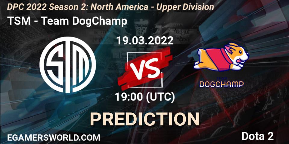 Prognose für das Spiel TSM VS Team DogChamp. 19.03.22. Dota 2 - DPC 2021/2022 Tour 2 (Season 2): NA Division I (Upper) - ESL One Spring 2022