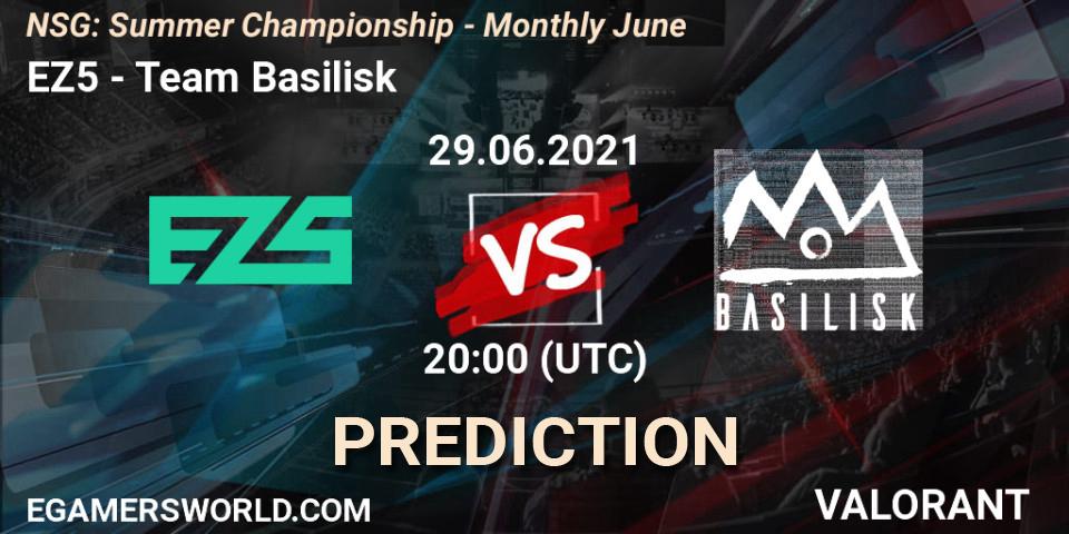 Prognose für das Spiel EZ5 VS Team Basilisk. 29.06.2021 at 21:00. VALORANT - NSG: Summer Championship - Monthly June