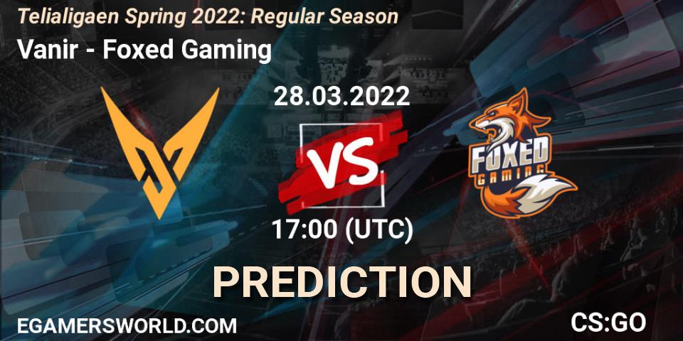 Prognose für das Spiel Vanir VS Foxed Gaming. 31.03.2022 at 17:00. Counter-Strike (CS2) - Telialigaen Spring 2022: Regular Season