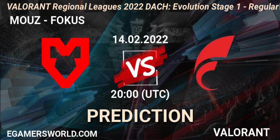 Prognose für das Spiel MOUZ VS FOKUS. 14.02.22. VALORANT - VALORANT Regional Leagues 2022 DACH: Evolution Stage 1 - Regular Season