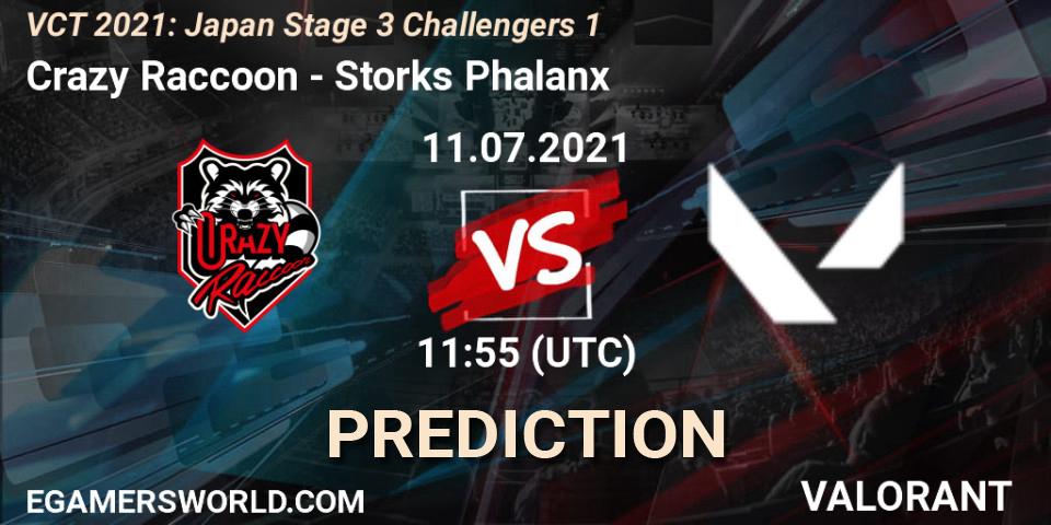 Prognose für das Spiel Crazy Raccoon VS Storks Phalanx. 11.07.2021 at 12:30. VALORANT - VCT 2021: Japan Stage 3 Challengers 1