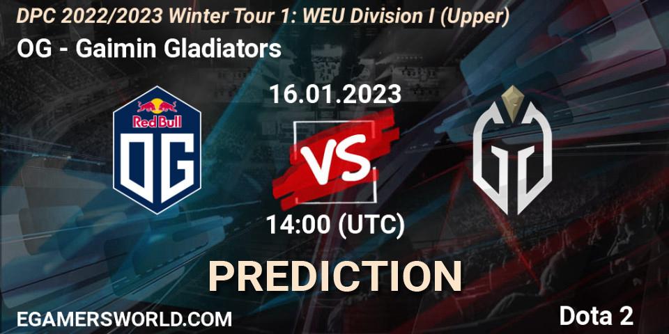 Prognose für das Spiel OG VS Gaimin Gladiators. 16.01.2023 at 13:57. Dota 2 - DPC 2022/2023 Winter Tour 1: WEU Division I (Upper)